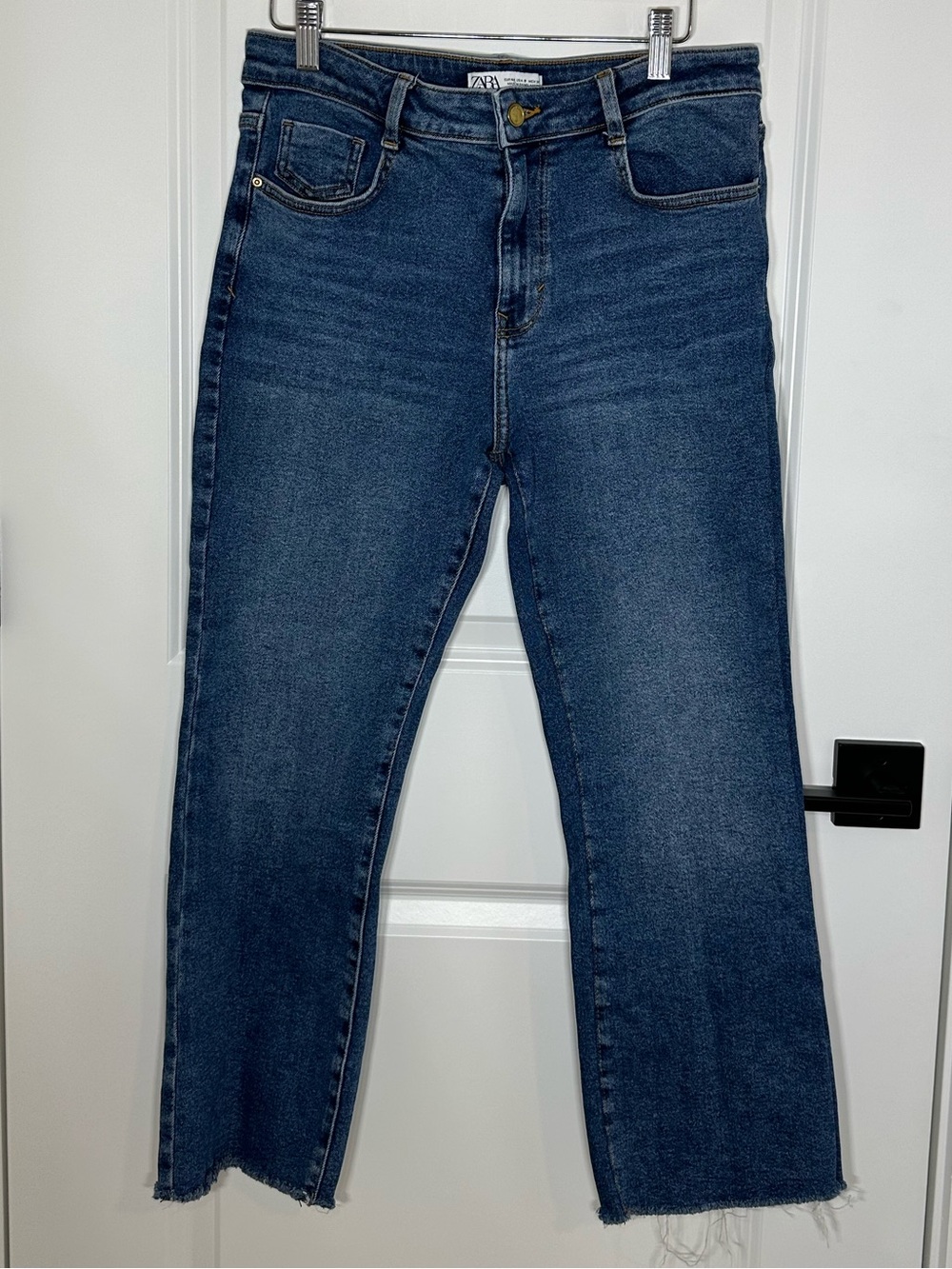 Zara Dark Blue Cropped Straight-Leg Jeans